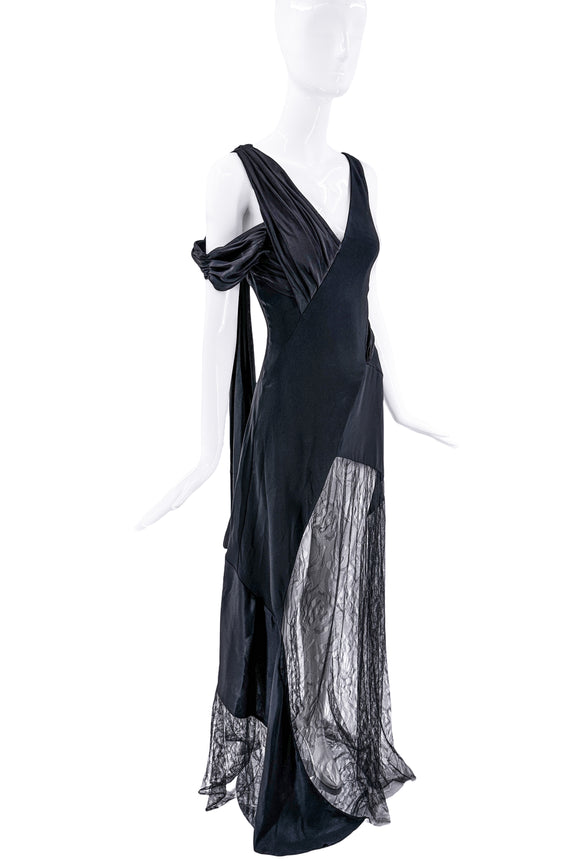 Vionnet Black Bias Cut Lace Draped Dress Gown