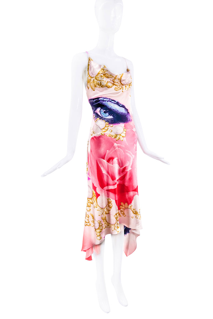 Roberto Cavalli Pink Multi Color Liz Taylor Eye Print Graphic Dress Gown Spring 2001