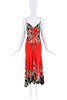 Roberto Cavalli Red Black Multicolor Floral Print Bias Cut Slip Dress Gown