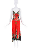 Roberto Cavalli Red Black Multicolor Floral Print Bias Cut Slip Dress Gown