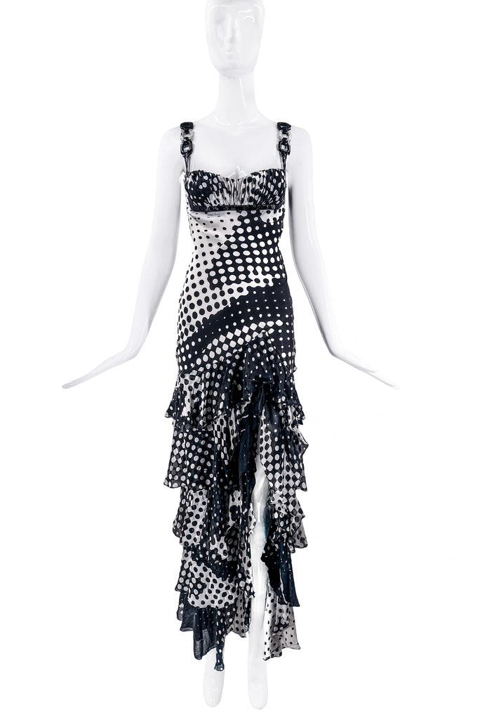 Gai Mattiolo Black & White Ruffle Gown