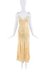 Vintage Yellow Silk Lace Bias Cut Slit Slip Dress Gown