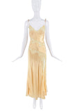 Vintage Yellow Silk Lace Bias Cut Slit Slip Dress Gown