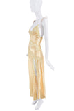 Vintage Yellow Silk Lace Bias Cut Slit Slip Dress Gown