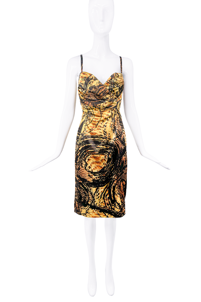 Roberto Cavalli Yellow Black Abstract Starry Night Print Dress