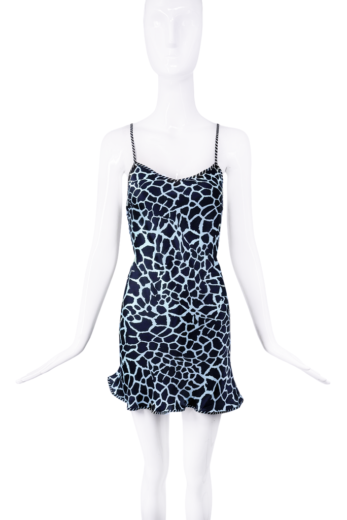 Roberto Cavalli Blue Black Cheetah Print Mini Slip Dress Runway FW2000