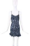 Roberto Cavalli Blue Black Cheetah Print Mini Slip Dress Runway FW2000