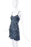 Roberto Cavalli Blue Black Cheetah Print Mini Slip Dress Runway FW2000