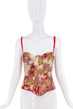 Roberto Cavalli Red Green White Floral Print Corset Bustier Top