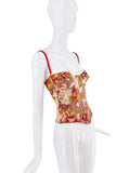 Roberto Cavalli Red Green White Floral Print Corset Bustier Top