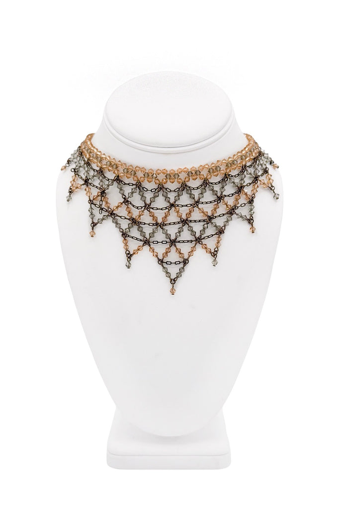Erickson Beamon Silver Orange Black Beaded Crystal Chain Bib Collar Necklace