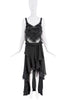 Gai Mattiolo Black Ruffle Beaded Chiffon Sheer Waterfall Dress Gown