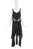 Gai Mattiolo Black Ruffle Beaded Chiffon Sheer Waterfall Dress Gown