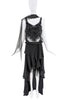 Gai Mattiolo Black Ruffle Beaded Chiffon Sheer Waterfall Dress Gown