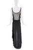 Gai Mattiolo Black Ruffle Beaded Chiffon Sheer Waterfall Dress Gown
