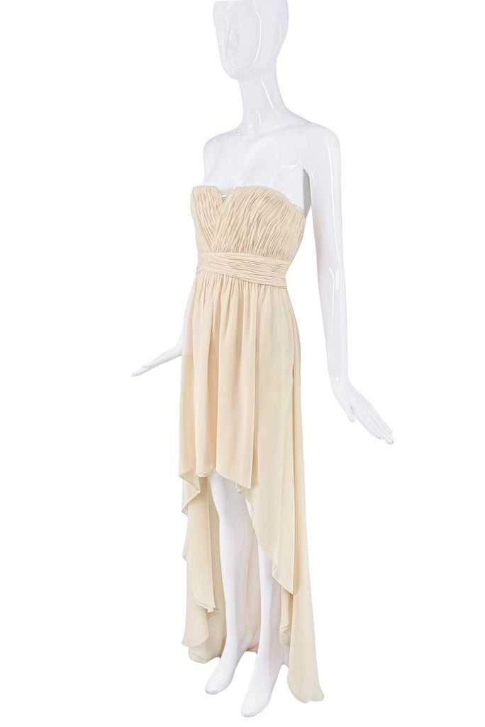Saint Laurent Creme Beige Chiffon Corset Bustier Waterfall Dress Gown