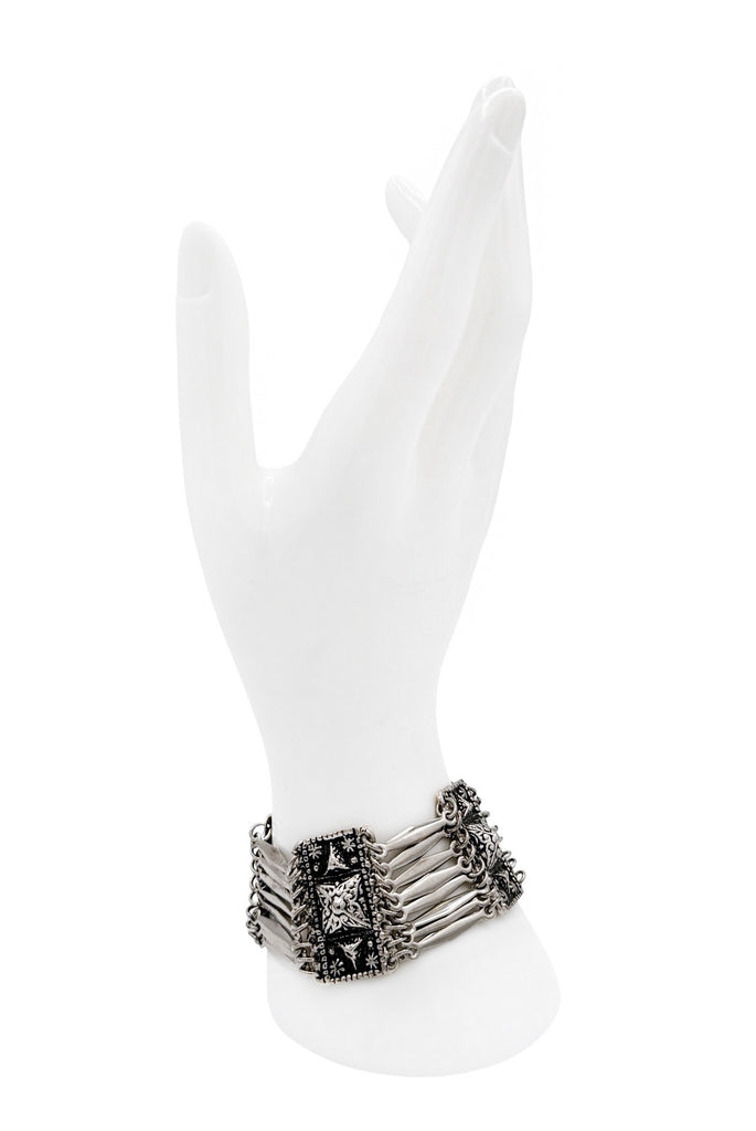 Vintage Silver Black Embellished Link Chain Bracelet