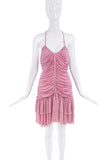 Blumarine Pink Ruched Ruffle Open Back Flower Mini Dress