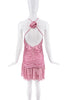 Blumarine Pink Ruched Ruffle Open Back Flower Mini Dress