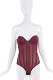 Roberto Cavalli Maroon Red Sheer Mesh Bustier Corset BodySuit