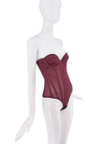 Roberto Cavalli Maroon Red Sheer Mesh Bustier Corset BodySuit