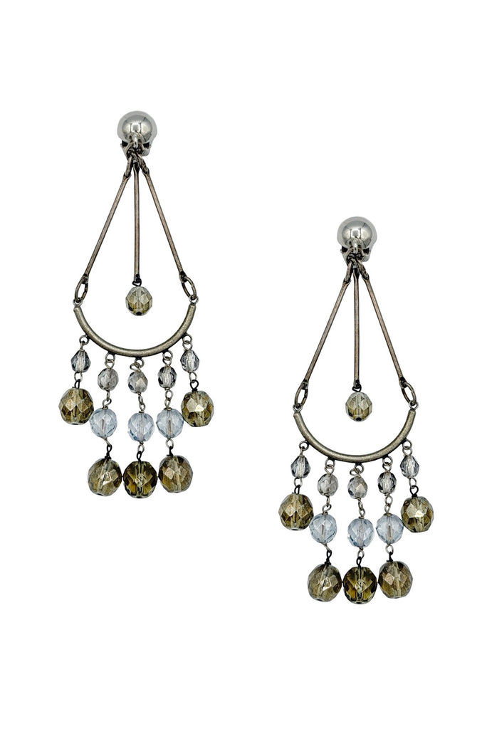 Vintage Silver Green Blue Beaded Chain Drop Pendulum Earrings