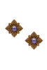 Vintage Gold Bronze Purple Pearl Embellished Flower Stud Earrings