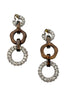 Vintage Brown Wood Silver Crystal Rhinestone Hoop Chain Link Drop Earrings
