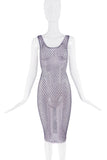 Vintage Purple Crystal Beaded Mesh Cut Out Bodycon Dress