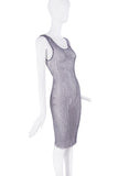 Vintage Purple Crystal Beaded Mesh Cut Out Bodycon Dress