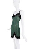 Ghost Black Green Sheer Lace Crystal Straps Slit Slip Dress