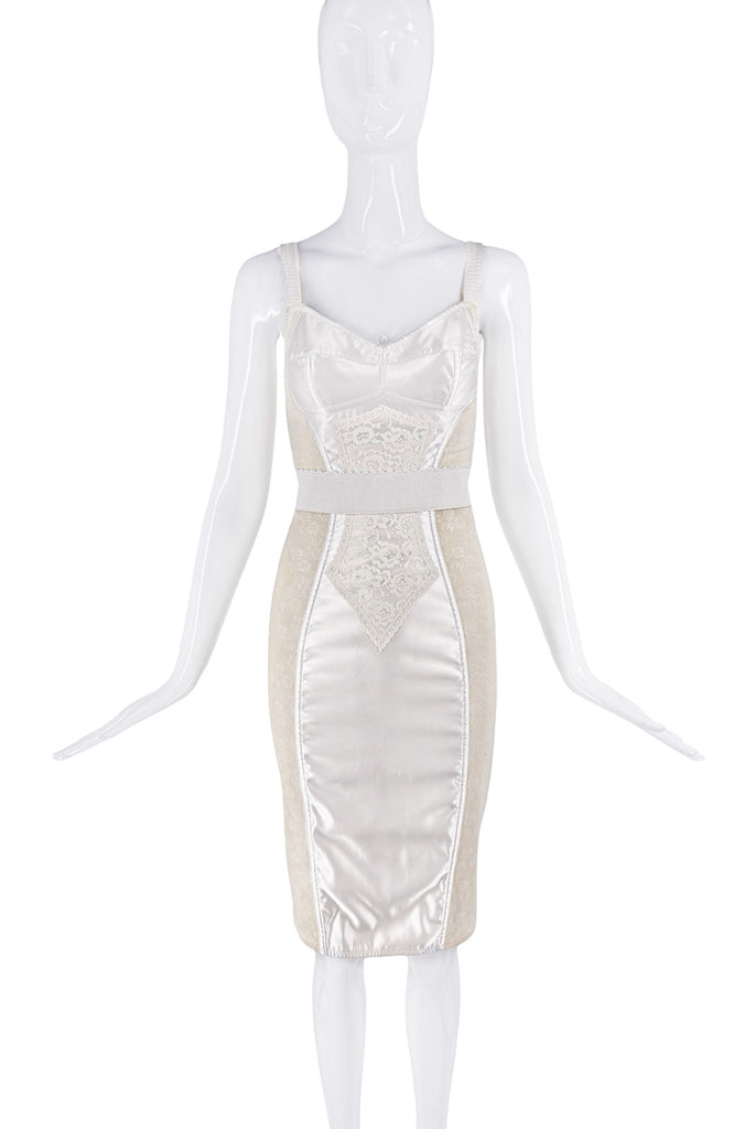 Dolce & Gabbana White Creme Floral Lace Bodycon Bustier Dress