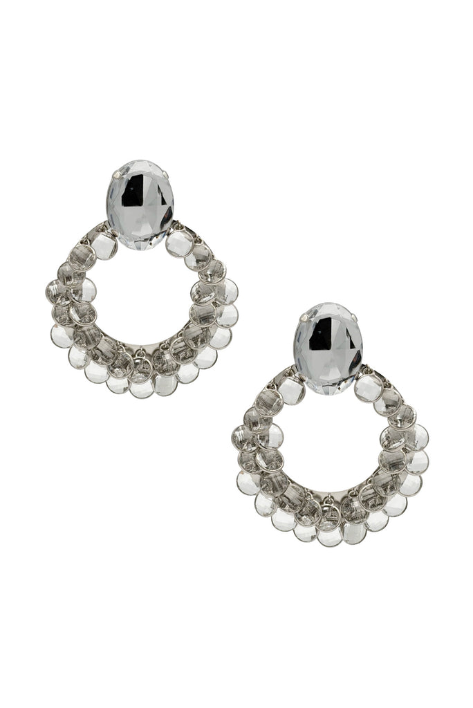 Givenchy Silver Clear Crystal Chandelier Hoop Charm Earrings