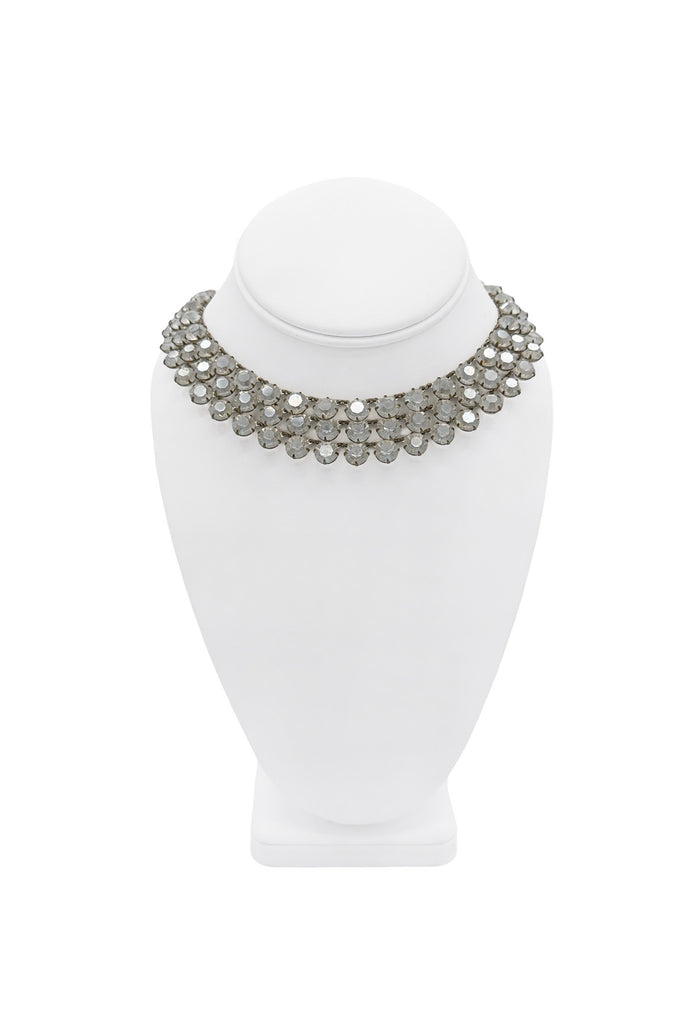 Vintage Silver Crystal Rhinestone Three Layer Necklace
