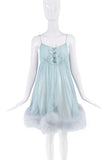Dolce & Gabbana Blue Sheer Crystal Ruffle Feather Babydoll Dress