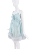 Dolce & Gabbana Blue Sheer Crystal Ruffle Feather Babydoll Dress