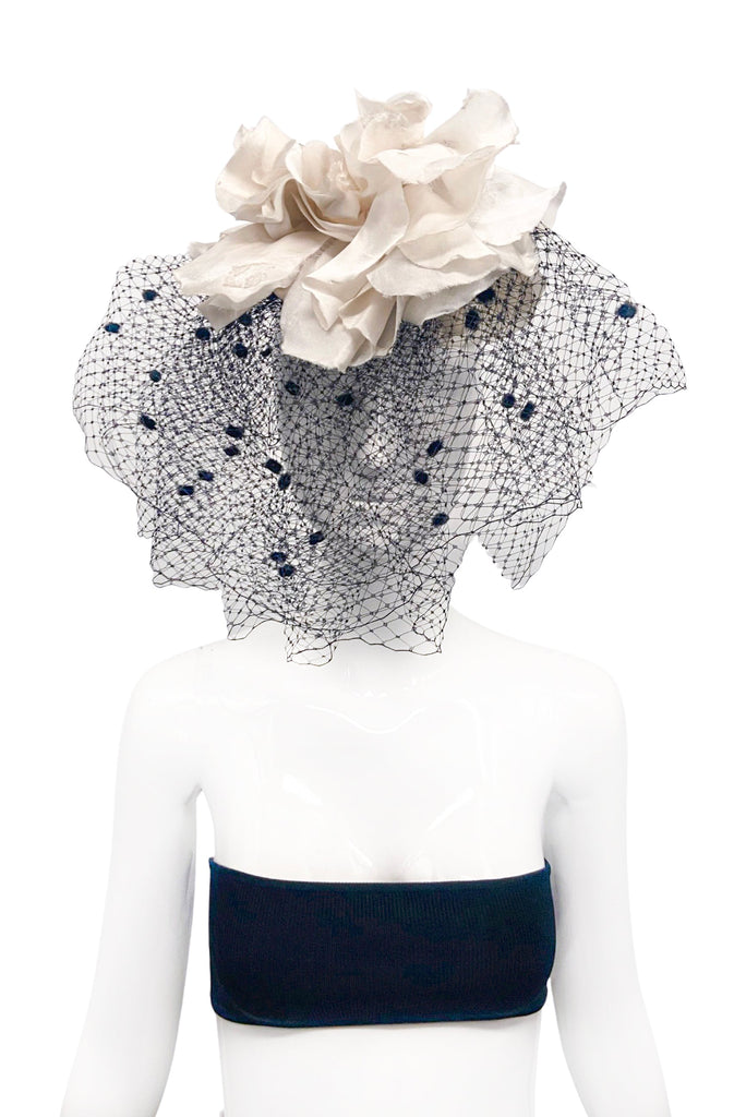 Sonia Rykiel White Floral Black Swiss Dot Net Hat Comb Piece Runway Spring 2006