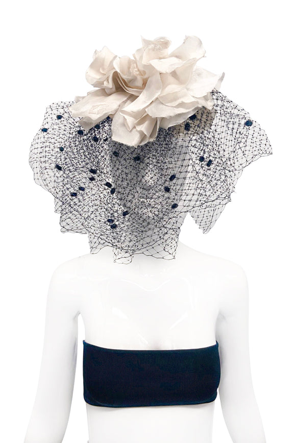 Sonia Rykiel White Floral Black Swiss Dot Net Hat Comb Piece Runway Spring 2006