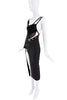 Versace Black Gold Cut Out Mesh Safety Pink Medusa Logo High Slit Dress