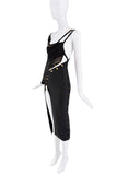 Versace Black Gold Cut Out Mesh Safety Pink Medusa Logo High Slit Dress