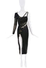 Versace Black Gold Cut Out Mesh Safety Pink Medusa Logo High Slit Dress