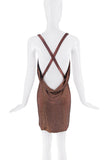 Versace Brown Crystal Gold Logo Strap Cross Open Back Dress