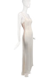 Valentino White Ivory Side Low Cut Out Nude Mesh Minimalism 90's Slip Dress Gown