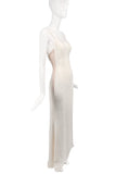 Valentino White Ivory Side Low Cut Out Nude Mesh Minimalism 90's Slip Dress Gown