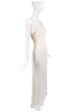 Valentino White Ivory Side Low Cut Out Nude Mesh Minimalism 90's Slip Dress Gown