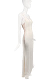 Valentino White Ivory Side Low Cut Out Nude Mesh Minimalism 90's Slip Dress Gown
