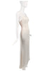 Valentino White Ivory Side Low Cut Out Nude Mesh Minimalism 90's Slip Dress Gown