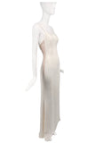 Valentino White Ivory Side Low Cut Out Nude Mesh Minimalism 90's Slip Dress Gown