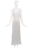Valentino White Ivory Side Low Cut Out Nude Mesh Minimalism 90's Slip Dress Gown