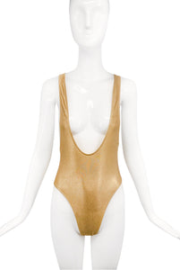 American Apparel Gold Metallic Cross Back Leotard Swim Body Suit